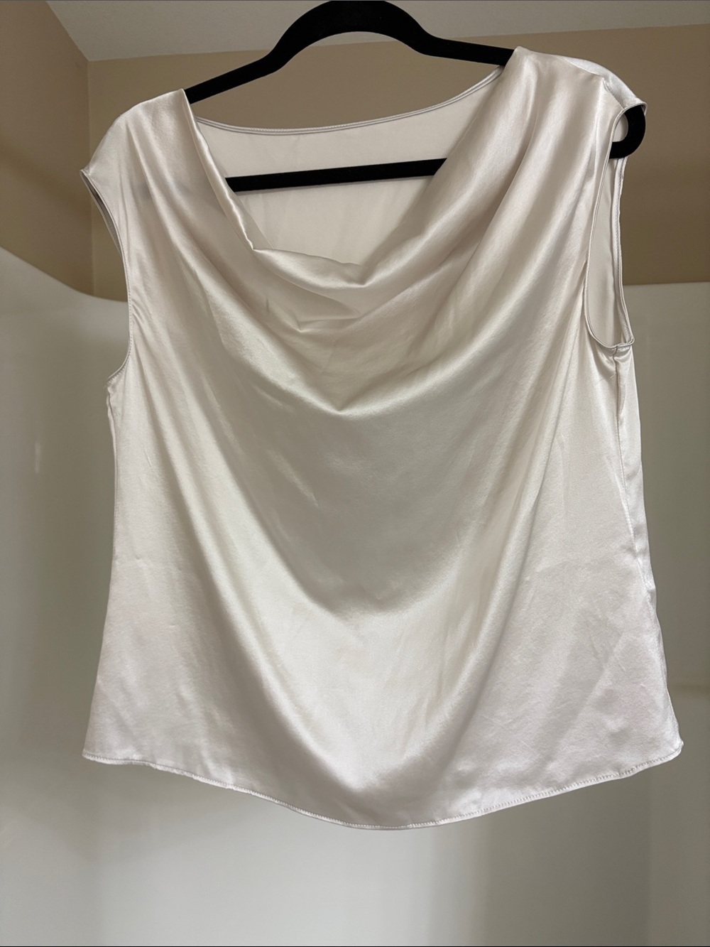 Stunning Silk Silky Pale Grey Cowl Neck Sleeveless Top Size L NWOT